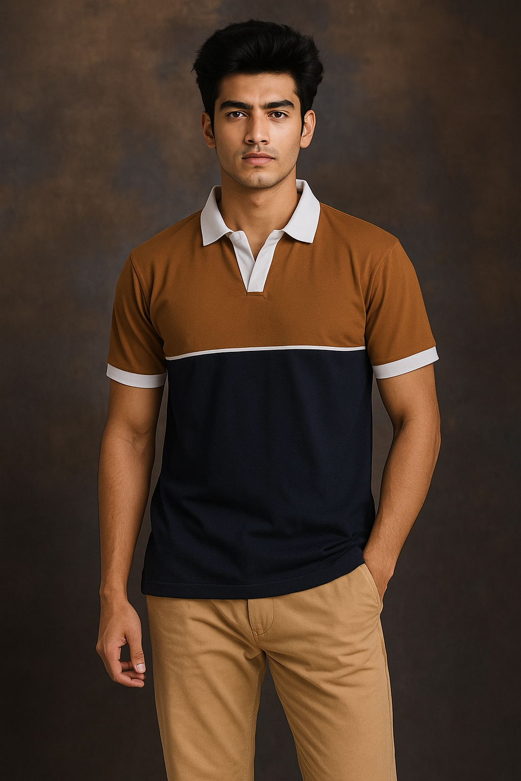 OLD MONEY NAVY/BROWN POLO SOFT COTTON (00017-ZF)