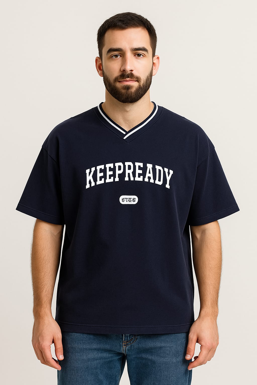Men’s Drop Shoulder V-Neck BLUE Tee (F-00012)