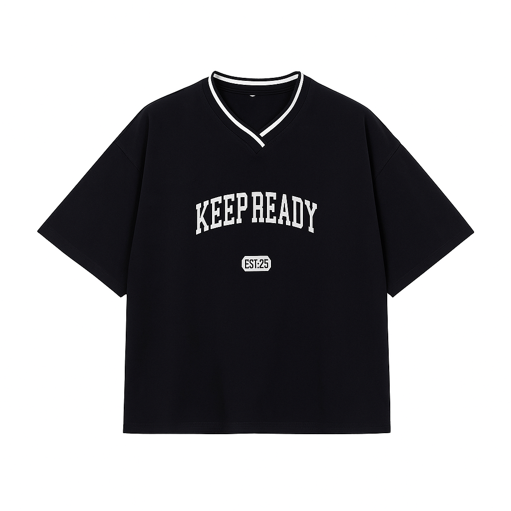 Men’s Drop Shoulder V-Neck Black Tee (F-00010)