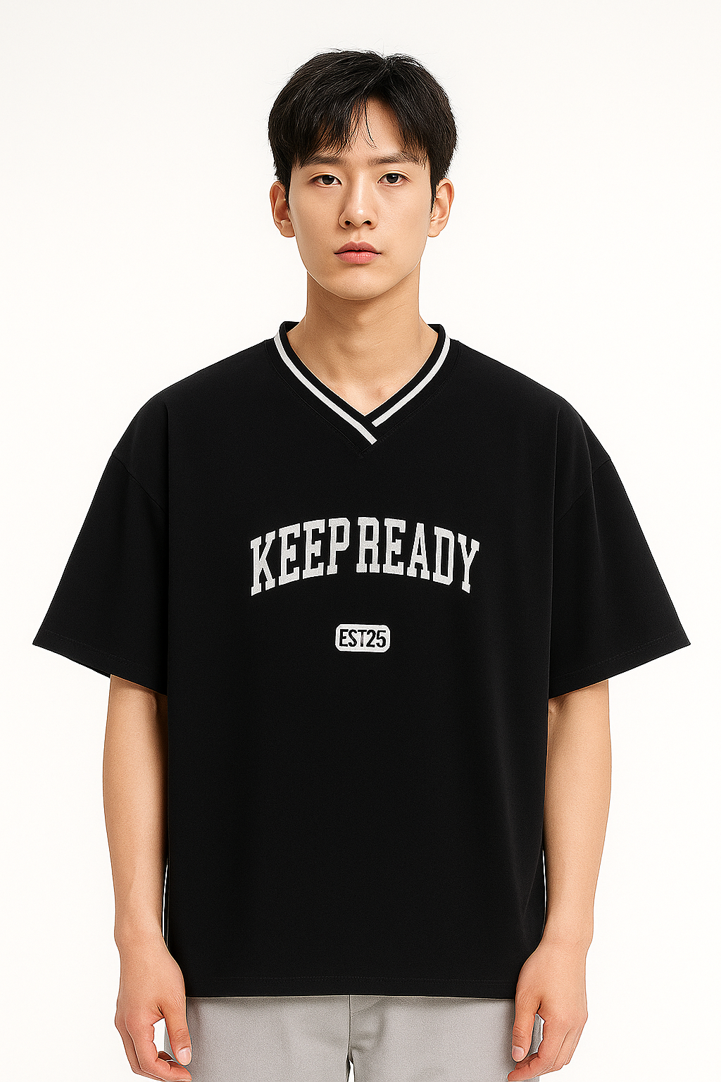 Men’s Drop Shoulder V-Neck Black Tee (F-00010)