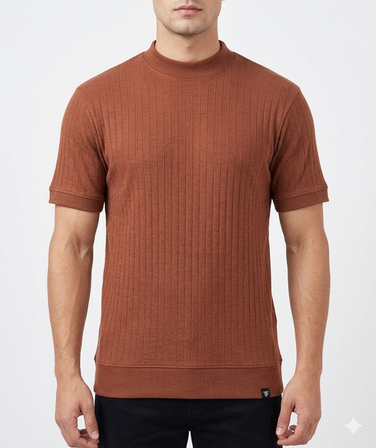 ZF DROP NIDDLE MOCK NECK SHIRT( Brown )