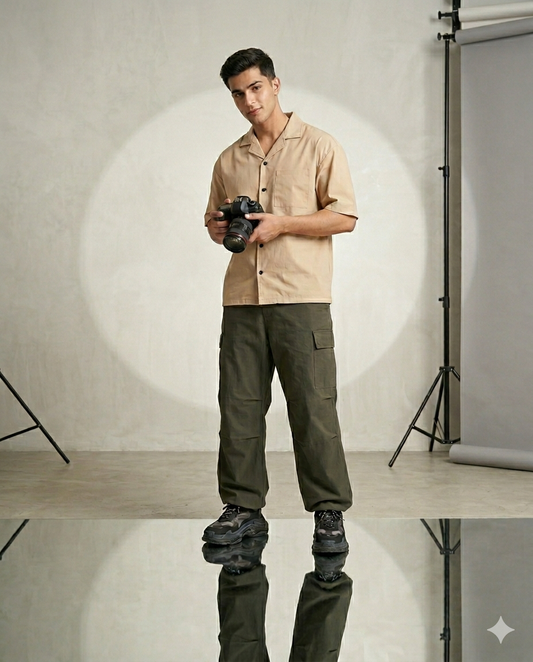 ZF Boxy-fit Cuban Collar Shirt Beige Skin