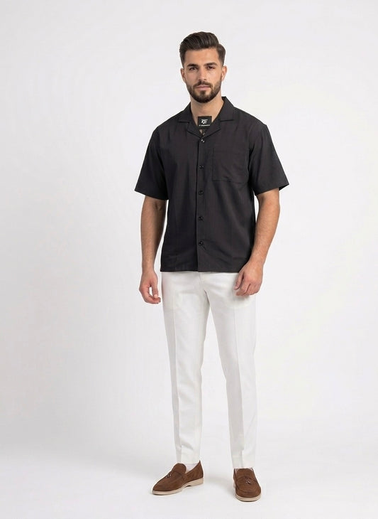 ZF Boxy-fit Cuban Collar Shirt Black