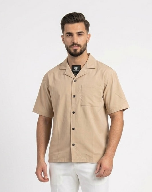ZF Boxy-fit Cuban Collar Shirt Beige Skin