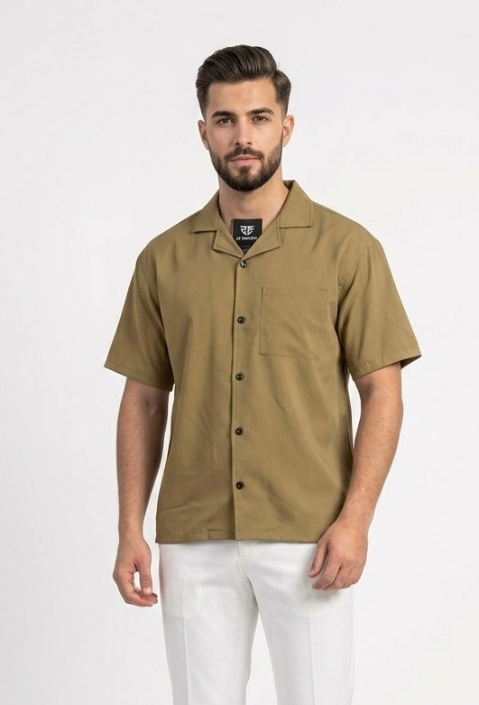 ZF Boxy-fit Cuban Collar Shirt Caramel
