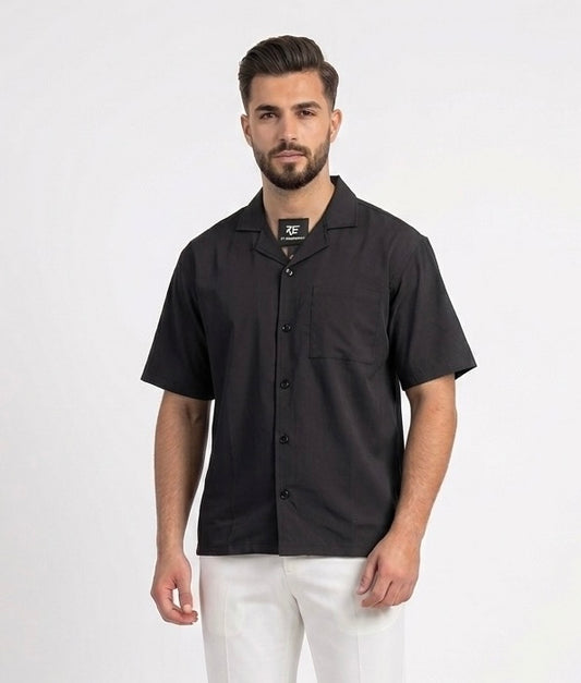 ZF Boxy-fit Cuban Collar Shirt Black