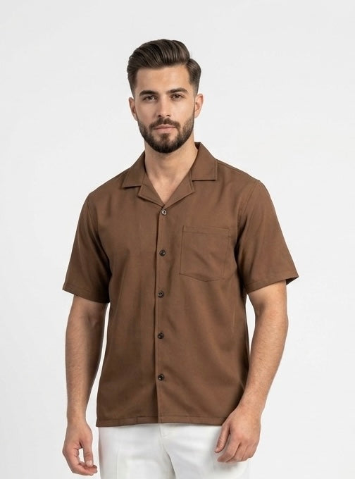 ZF Boxy-fit Cuban Collar Shirt Brown