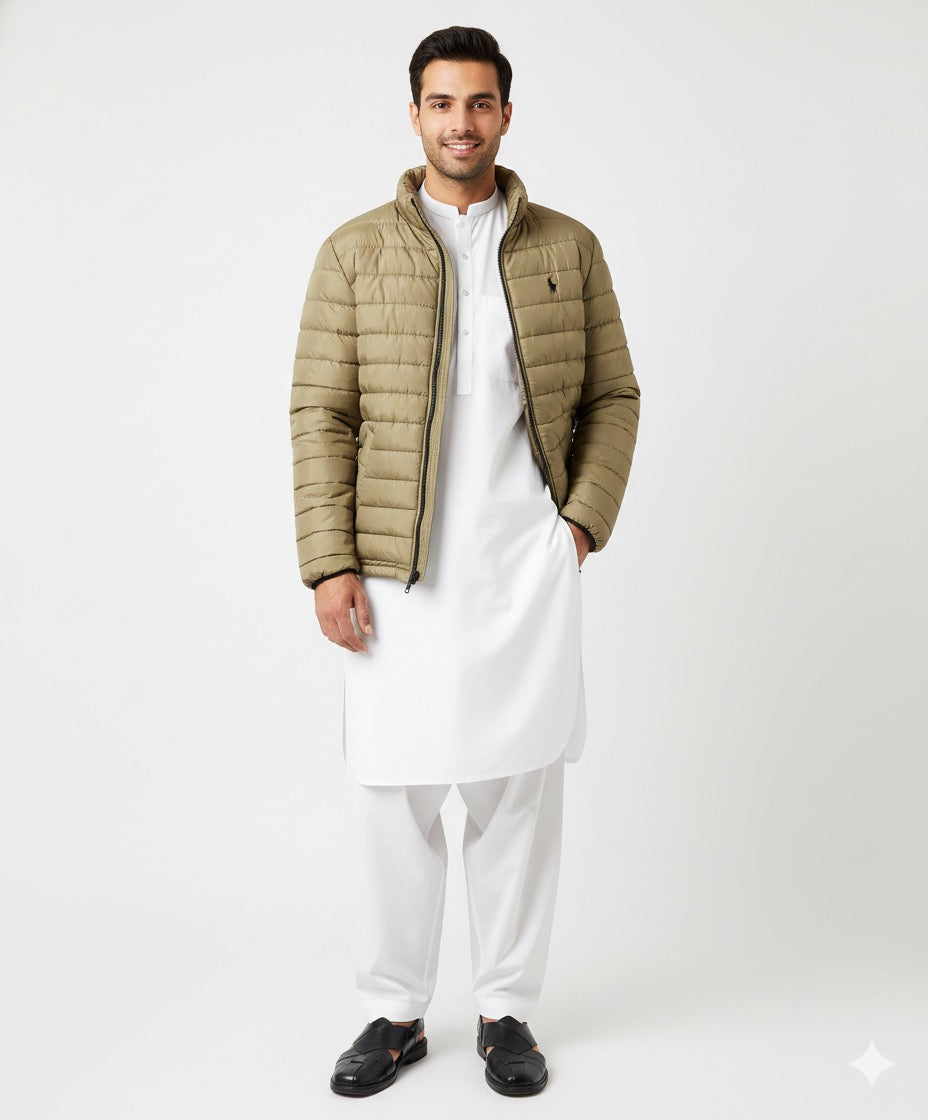 Men’s Full sleeve puffer jacket Olive Skin Polo