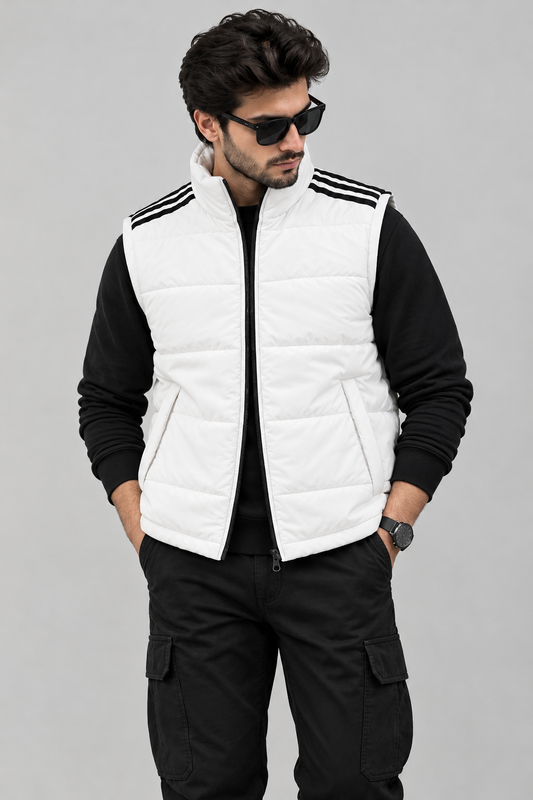 PREMIUM Men’s Half Sleeve Puffer Jacket ZF White Striped