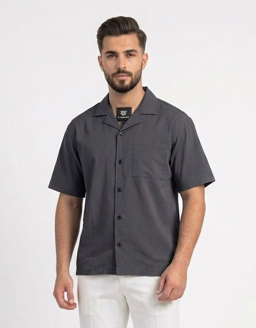 ZF Boxy-fit Cuban Collar Shirt Charcoal Grey