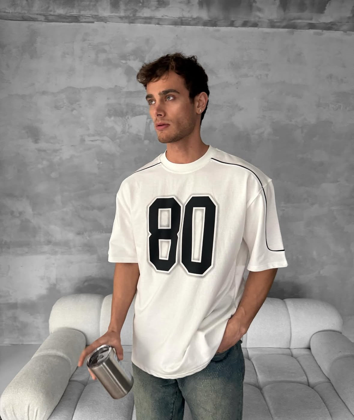 Men’s Drop Shoulder White Tee (F-0007)