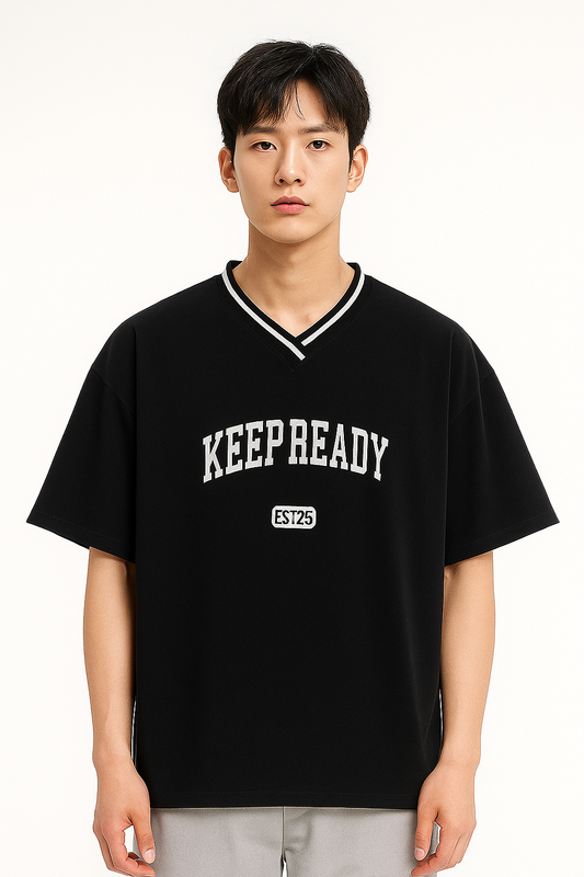 Men’s Drop Shoulder V-Neck Black Tee (F-00010)