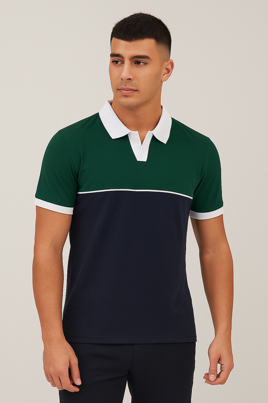 OLD MONEY NAVY/GREEN POLO SOFT COTTON (00018-ZF)