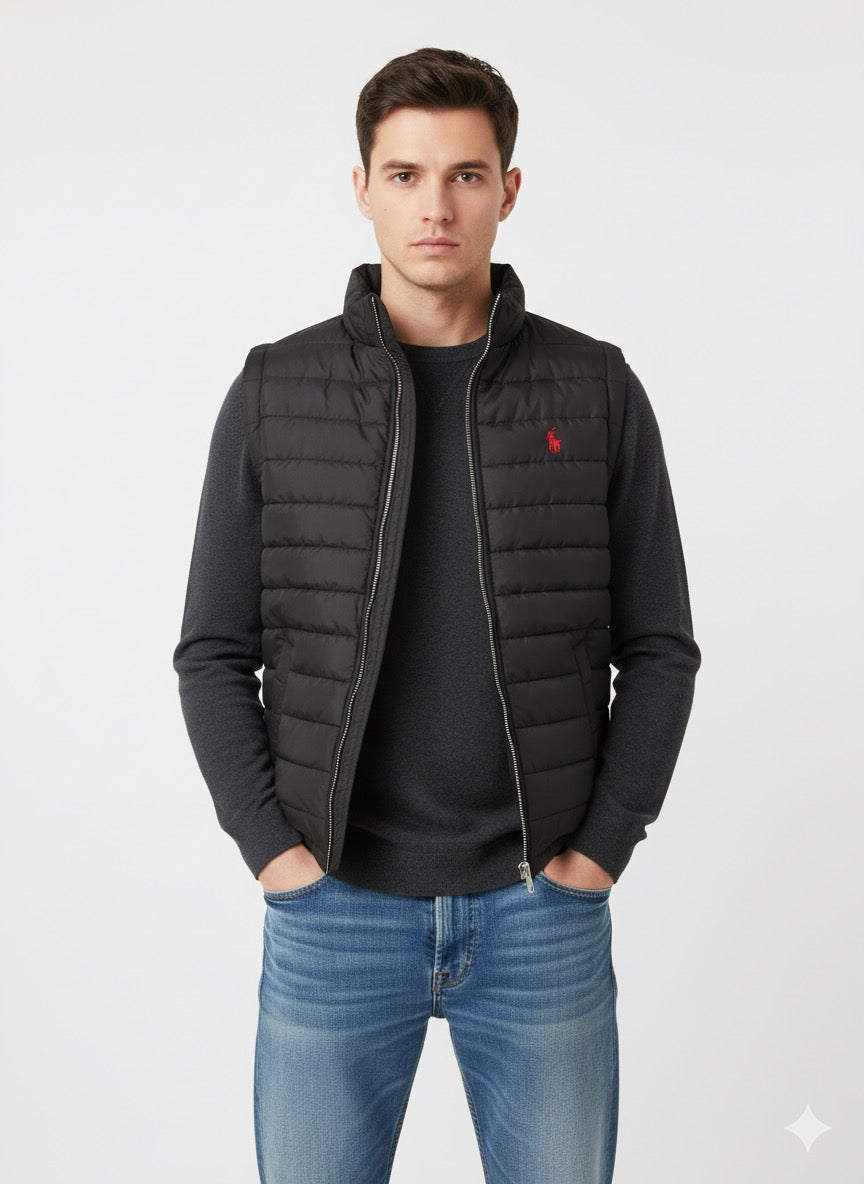 Men’s sleeve less puffer jacket Black polo