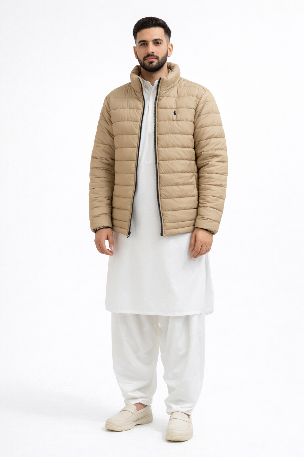 Men’s Full sleeve puffer jacket Beige Polo