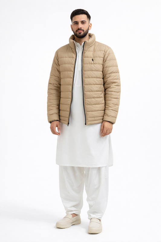 Men’s Full sleeve puffer jacket Beige Polo
