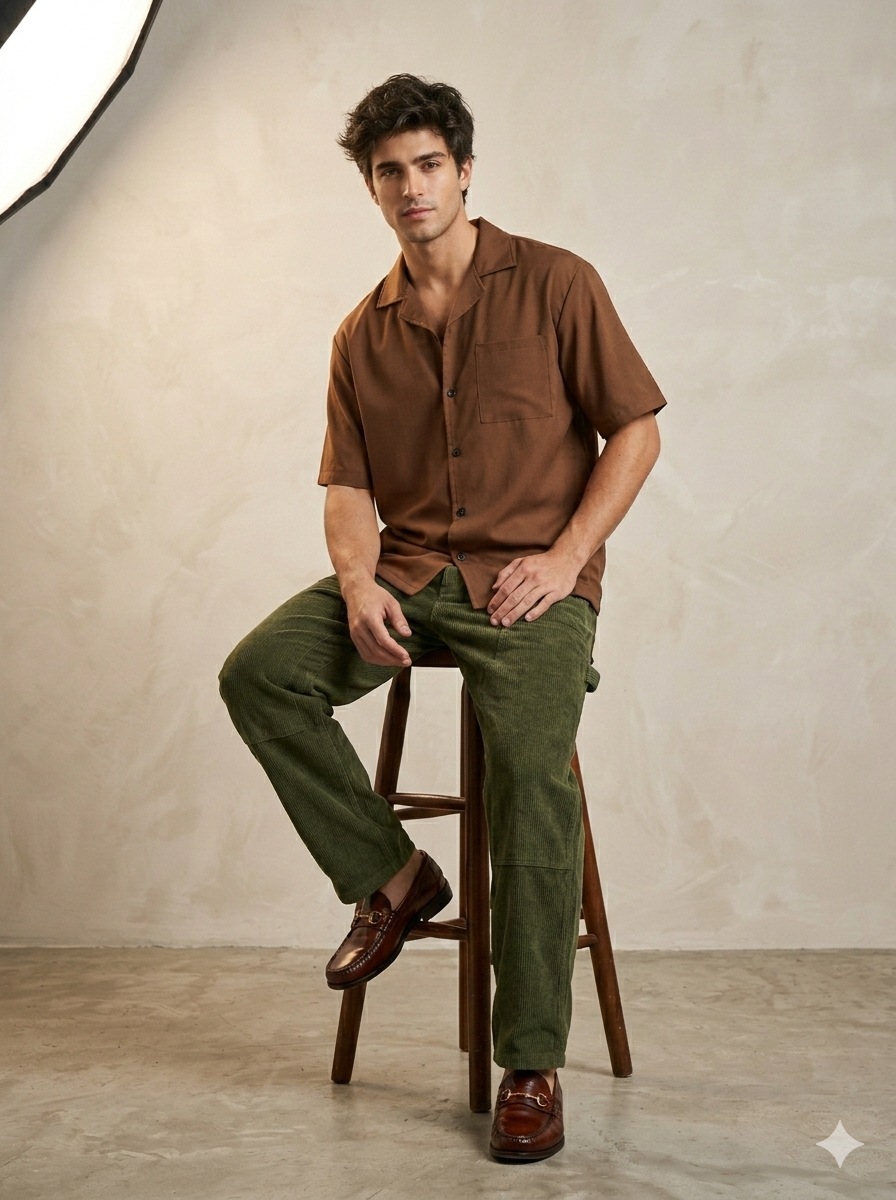 ZF Boxy-fit Cuban Collar Shirt Brown