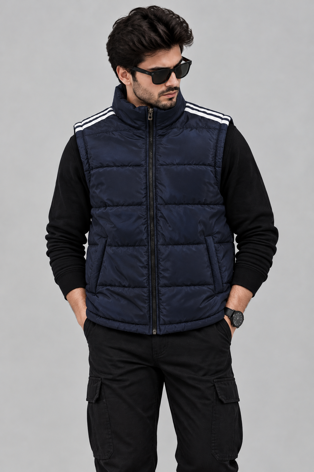 PREMIUM Men’s Half Sleeve Puffer Jacket ZF Blue Striped