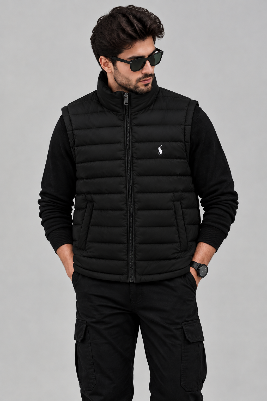 PREMIUM Men’s Half Sleeve Puffer Jacket ZF Black Polo
